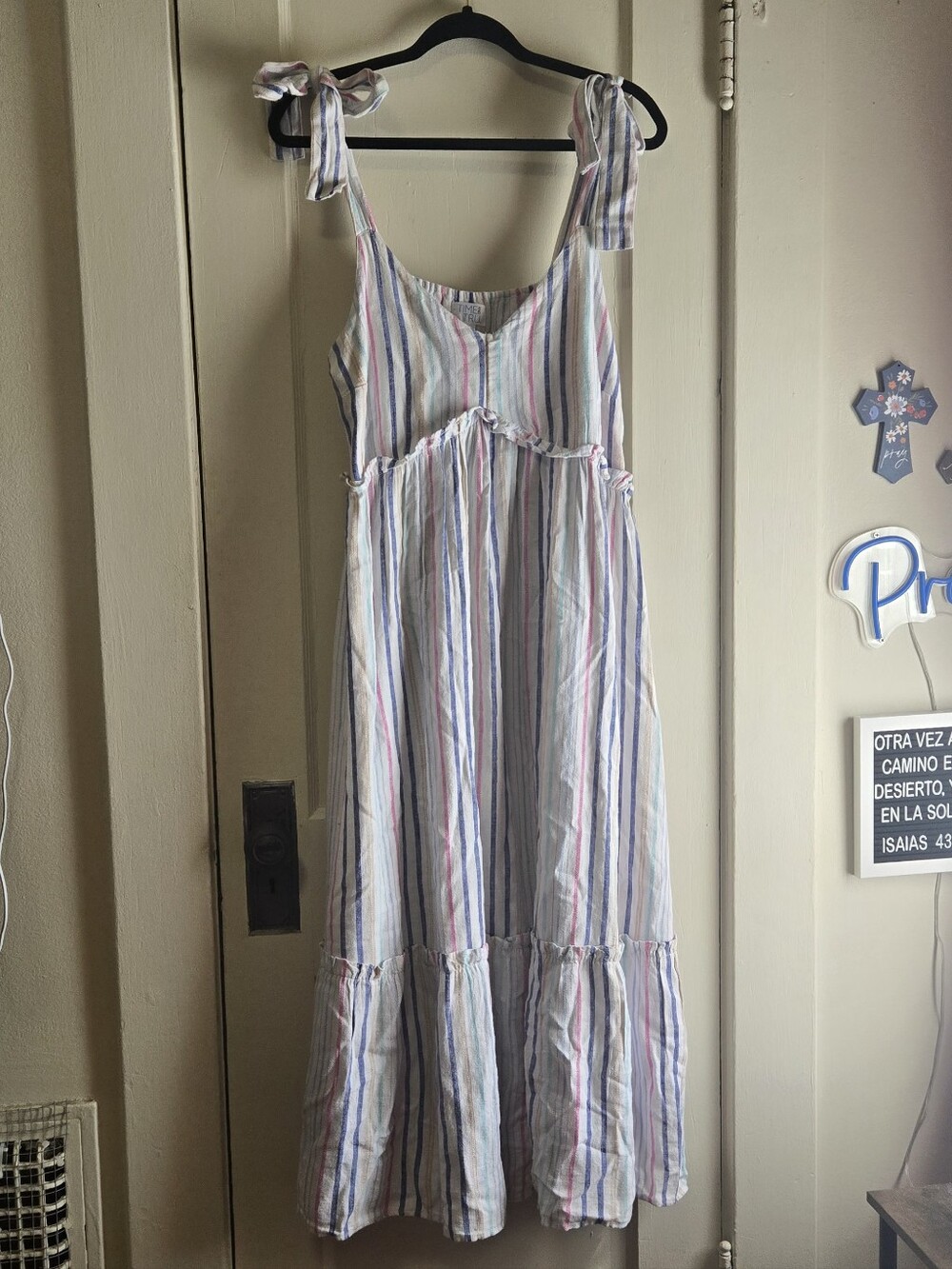 Time And Tru Multicolor Striped Tie-Shoulder Sundress